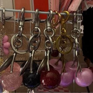 Chic Silver and Gold Cherry Keychain Set